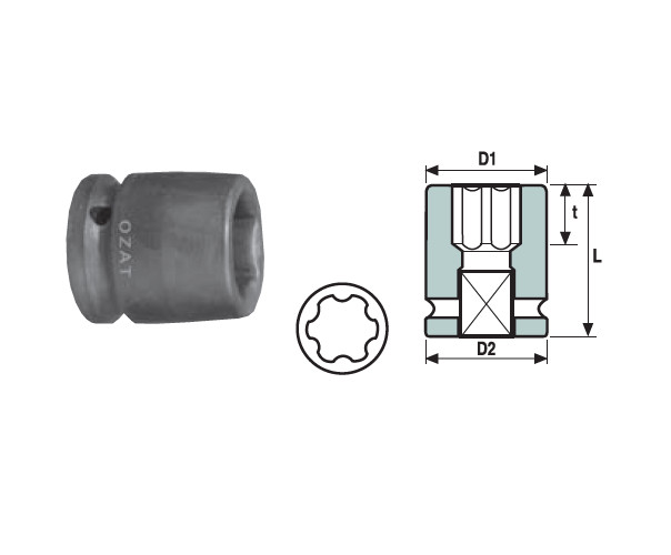 Cap cheie tubulara impact cu profil de protectie OZAT 1/2" 6 laturi, scurta 11/16" L35mm