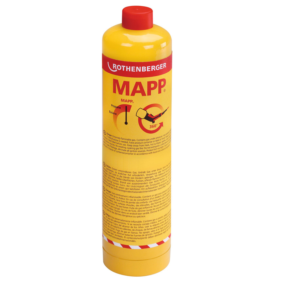Cartuș de gaz Rothenberger pentru lipire clasică și lipire moale MAPP-Gas, 7/16"-EU, recipient otel Vers. C