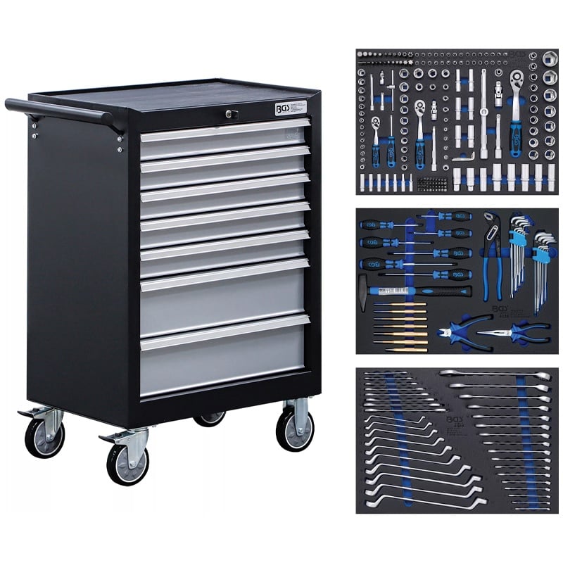 Carucior pentru scule, 7 sertare, cu 263 scule