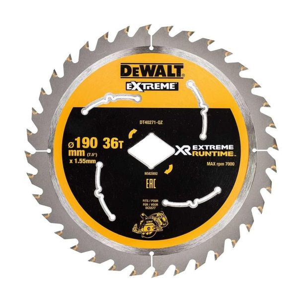 Disc Dewalt DT40271 pentru fierastrau circular, D 190x1.5 mm, 36 dinti, gaura in forma de diamant, pentru taiere fina, seria Extreme Runtime