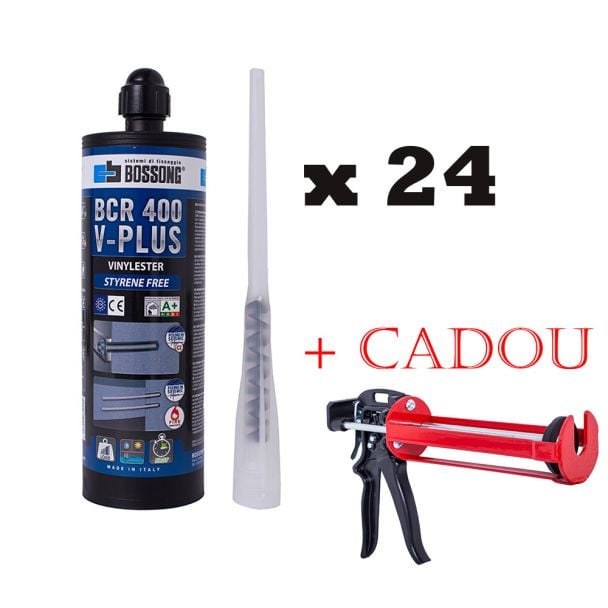 Kit 24 ancore chimice 400 ml Bossong BCR 400 V-Plus + cap mixare + pistol injectie