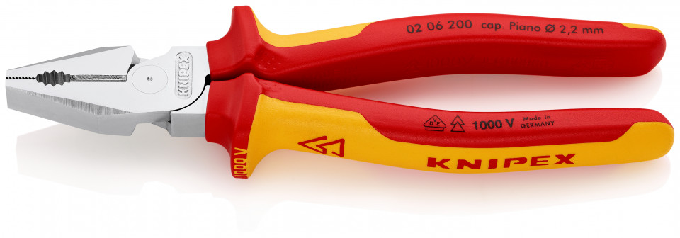 KNIPEX 02 06 200 Patenti Combi cu parghie mare izolate, cu manere multicomponent, testate VDE cromat 200 mm