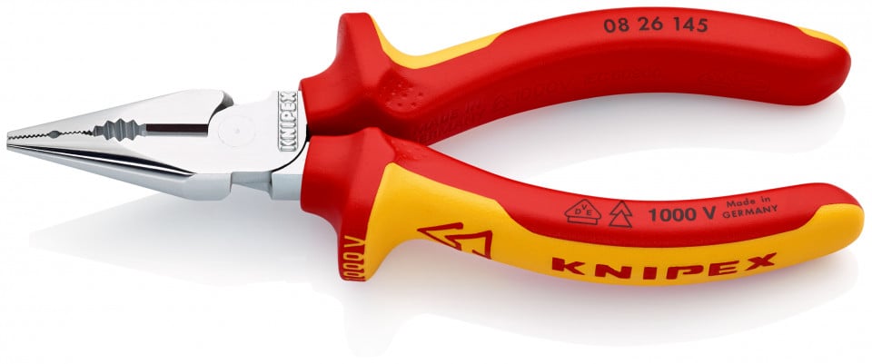 KNIPEX 08 26 145 Cleşte combinat cu vârf izolate, cu manere multicomponent, testate VDE cromat 145 mm