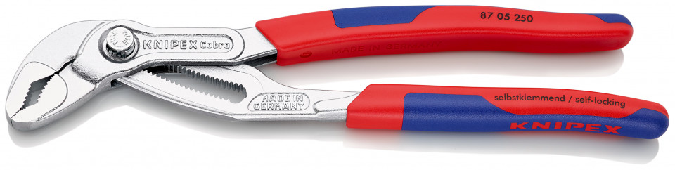 KNIPEX 87 05 250 Cobra® Clește high tech pentru pompe de apă cu manşoane suple, multicomponent cromat 250 mm