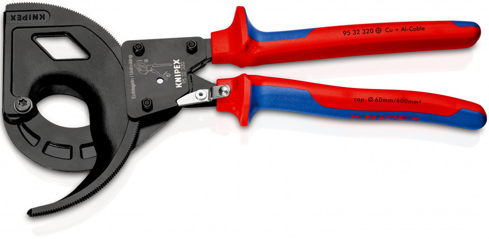 KNIPEX 95 32 320 Foarfeca pentru cabluri (principiul clichetului, 3 trepte) cu manşoane multicomponent vopsit negru 320 mm