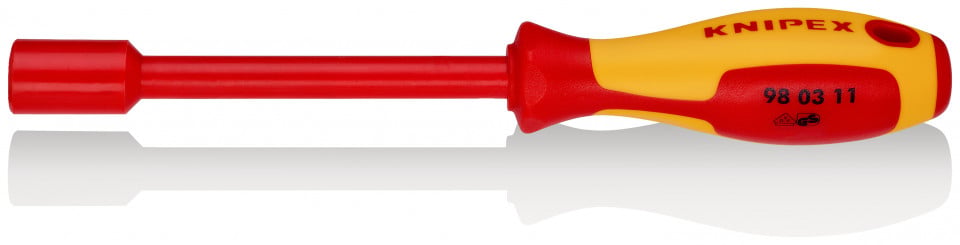 KNIPEX 98 03 11 Cheie tubulară cu mâner tip șurubelniță mâner izolator multicomponent, testat de VDE brunat 237 mm