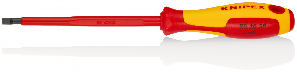 KNIPEX 98 20 55 șurubelniță pentru șuruburi cu fantă mâner izolator multicomponent, testat de VDE brunat 232 mm