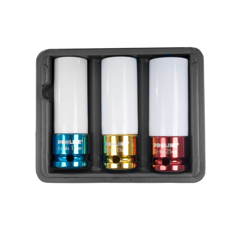 Set 3 piese PROLINE tubulare impact jante aliaj CR-MO 1/2'' 17-19-21mm