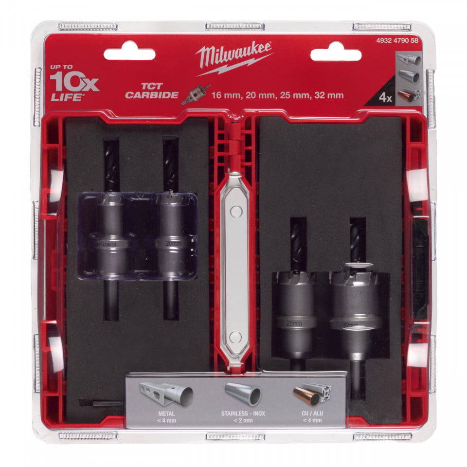 Set 4 buc carote MILWAUKEE TCT [ 4 x carote TCT: ⌀16, 20, 25, 32 mm. cheie imbus ⅛″ ]