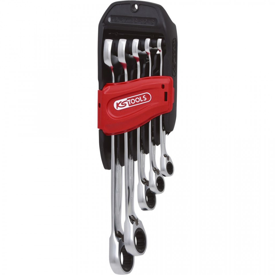Set 5 chei combinate cu clichet comutabil, KS TOOLS GEARplus, 8-19 mm