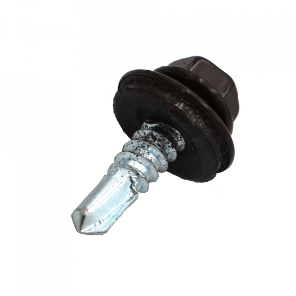 Suruburi Autoforante cu cap hexagonal, DIN 7504K, filet metal, (GT3) RAL 8017+saiba EPDM, 4.8x35mm, 100 bucati