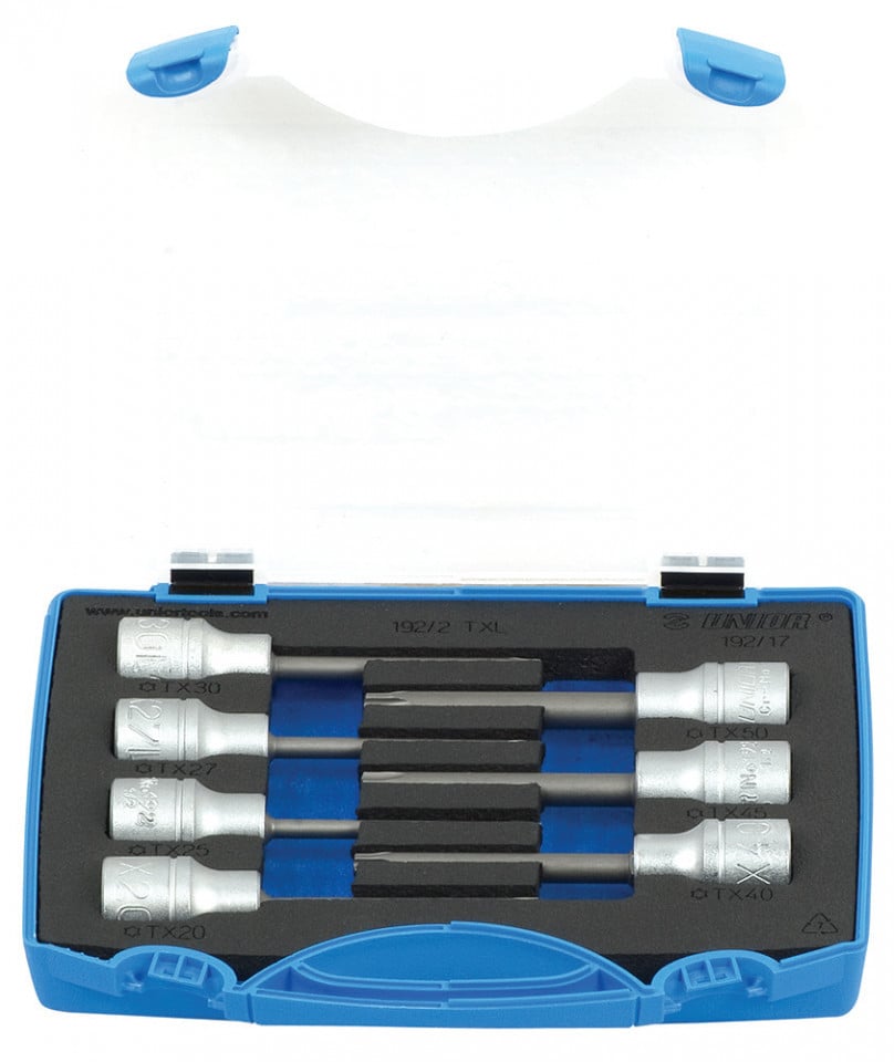 Trusa de 7 capete chei tubulare cu profil TX 1/2" in cutie de plastic, TX20-TX50