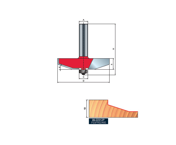 99- Freza pentru tablii, profil drept, placata CMS Z=2, cu coada si rulment copier inferior, DIM 76.2 - 99-22312P