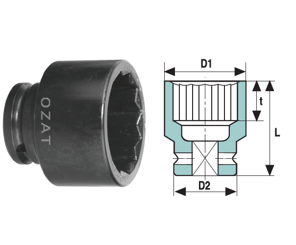Cap cheie tubulara de impact OZAT 1" 12 laturi, scurt 61mm L112mm