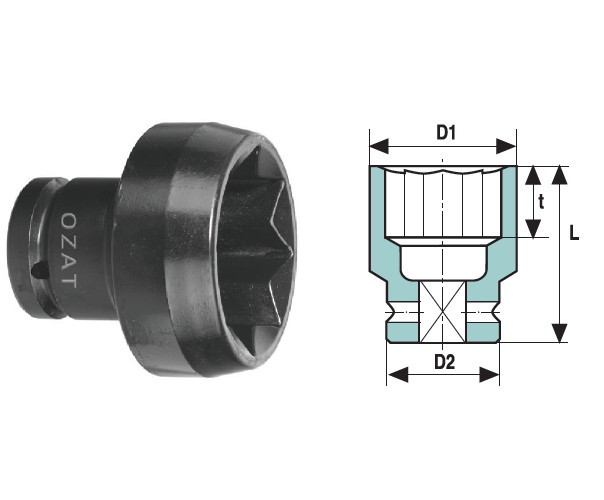 Cap cheie tubulara de impact OZAT 1" 8 laturi, lung 1 5/16" L81mm
