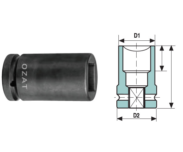 Cap cheie tubulara de impact OZAT 3/4" 4 laturi, scurt 21mm L46mm