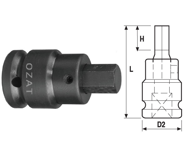 Cap cheie tubulara de impact OZAT 3/4" cu profil hexagon exterior, 2 piese 24mm L84mm