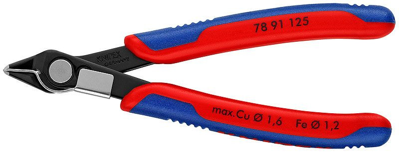Cleste electronica, tais cu fateta mica, cu arc de retinere, KNIPEX, 125 mm