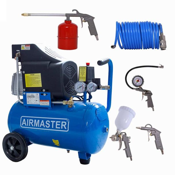 Compresor de aer Airmaster AIR2SHU824_AIR-70S, 24 l, 1500 W, 8 bar, 206 l/min + set 5 accesorii aer