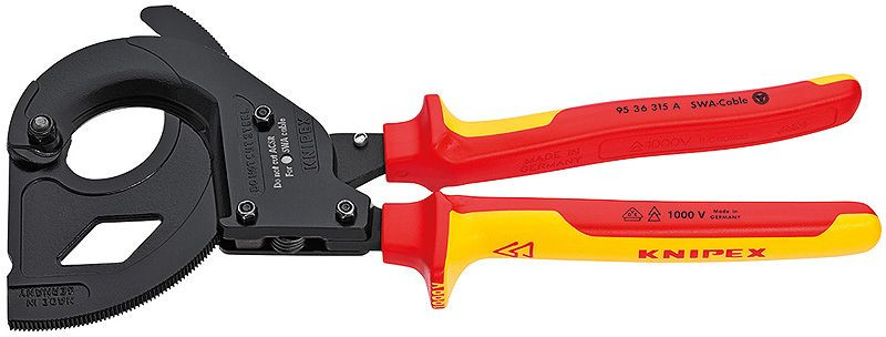 Foarfeca cu clichet pentru taiat cabluri, izolata 1000 V, KNIPEX, 315 mm