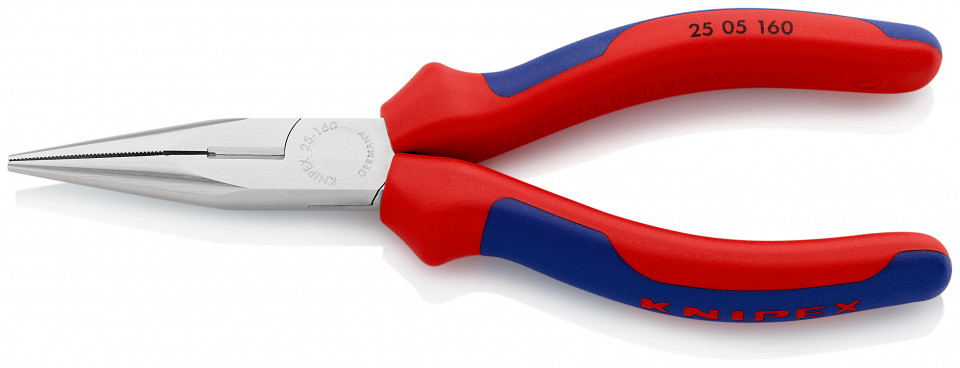 KNIPEX 25 05 160 Clește plat-rotund cu tăiș (patent cu cioc drept) cu manşoane multicomponent cromat 160 mm