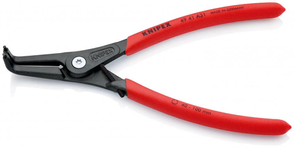 KNIPEX 49 41 A31 clește de precizie pentru inele de siguranță pentru inele exterioare pe axuri acoperit cu material plastic aderent bonderizat în culoarea gri 210 mm