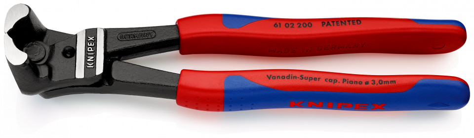 KNIPEX 61 02 200 Tăietor frontal pentru bolțuri cu transmisie mare a forței acoperite cu plastic vopsit negru 200 mm
