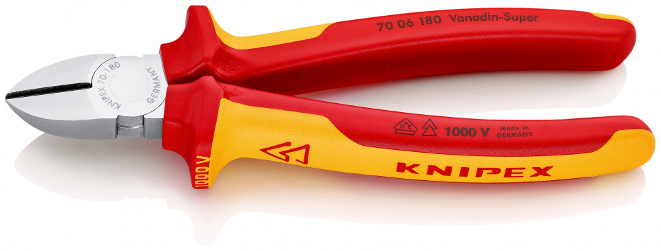 KNIPEX 70 06 180 SB Tăietor lateral (șfic) izolate, cu manere multicomponent, testate VDE cromat 180 mm (carton cu autoservire/în blister)