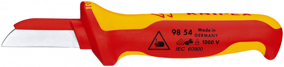 KNIPEX 98 54 Cuțit de tăiat cabluri mâner izolator multicomponent, testat de VDE 190 mm