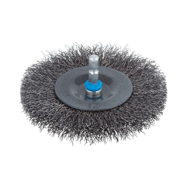 Perie tip disc fir ondulat Wolfcraft 2102000, D 100 mm, grosime sarma 10 mm, tija hexagonala 1/4"