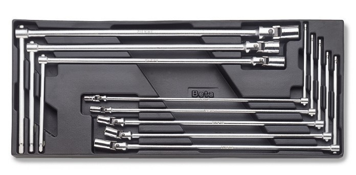 Set 8 tubulare articulate cu maner culisant in suport termoformatat T63 Beta 7-19 mm