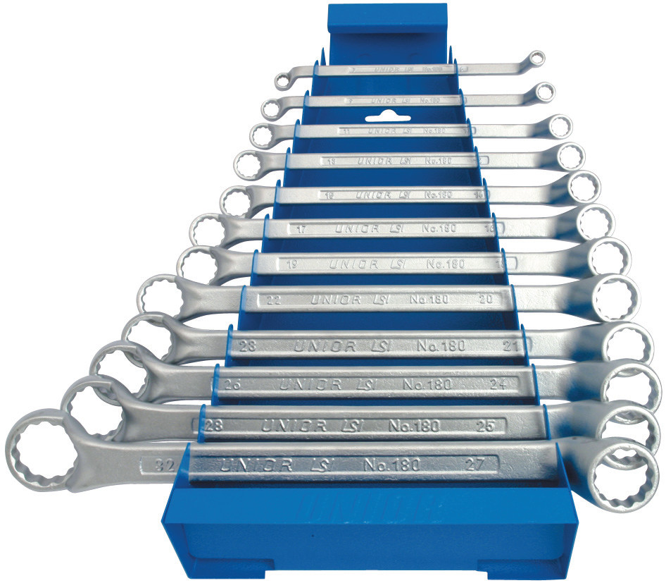 Set de chei inelare dublu cotite cu suport metalic 12 PIESE 6-32 mm