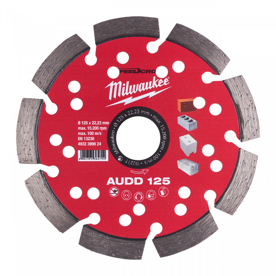 Speedcross AUDD Milwaukee, asfalt, beton moale, materiale constructii (Diametru interior disc (mm): 22.23, Tip: AUDD 125, Diametru disc (mm): 125, Înălțime segment (mm): 10)