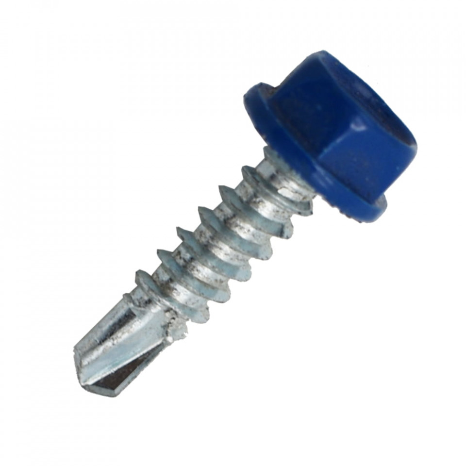 Suruburi Autoforante cu cap hexagonal, DIN 7504K, filet lemn (OFA), RAL 5010+saiba EPDM, 4.8x35mm, 250 bucati