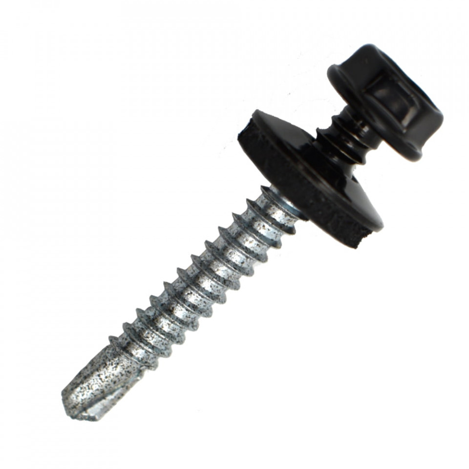 Suruburi Autoforante cu cap hexagonal, DIN 7504K, filet metal, (GT3) RAL 9005+saiba EPDM, 4.8x35mm, 100 bucati