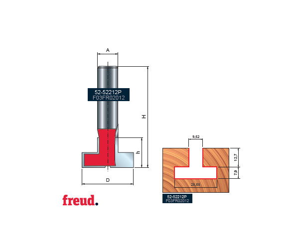 52- Freza profilata pentru canale T, placata CMS, Z=2, cu coada, D 28.58 - 52-52212P