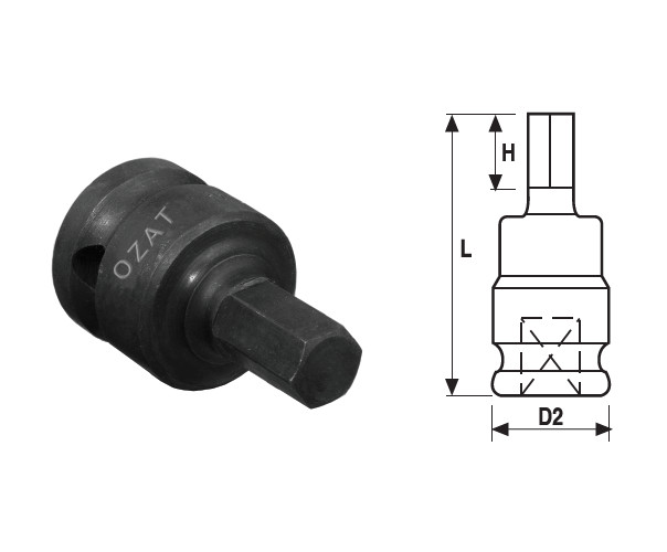 Cap cheie tubulara de impact cu profil hexagon exterior OZAT 1", 1 piesa 18mm L71mm