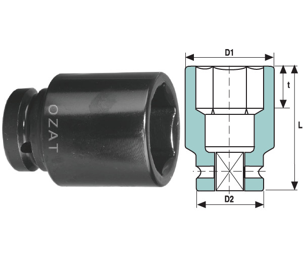 Cap cheie tubulara de impact OZAT 1" 6 laturi, lung 48mm L100mm