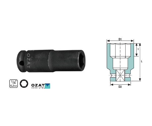 Cap cheie tubulara impact 1/4" 6 laturi, lunga 13 mm