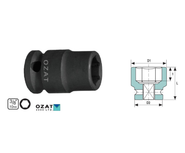 Cap cheie tubulara impact OZAT 3/8" 6 laturi, scurta 11mm L30mm