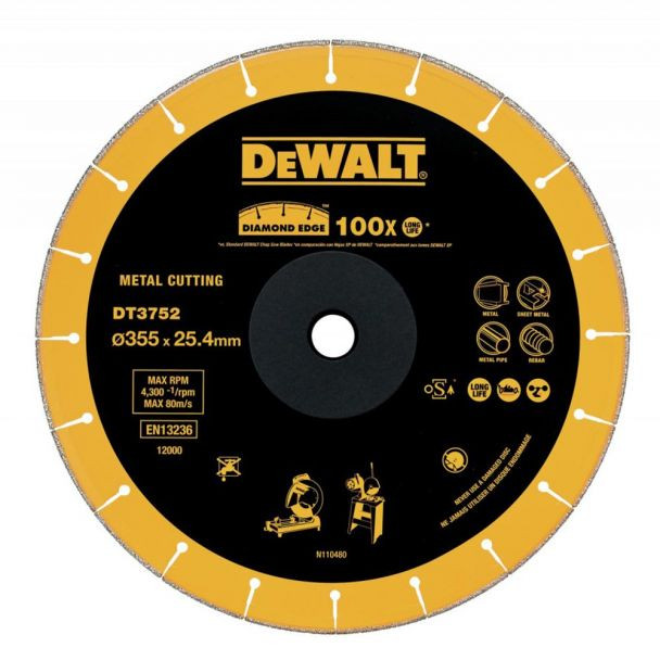 Disc diamantat Dewalt DT3752 pentru debitat metal, D 355x25.4x1.6 mm