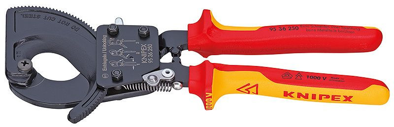 Foarfeca cu clichet pentru cabluri, izolata la 1000 V, KNIPEX, 250 mm