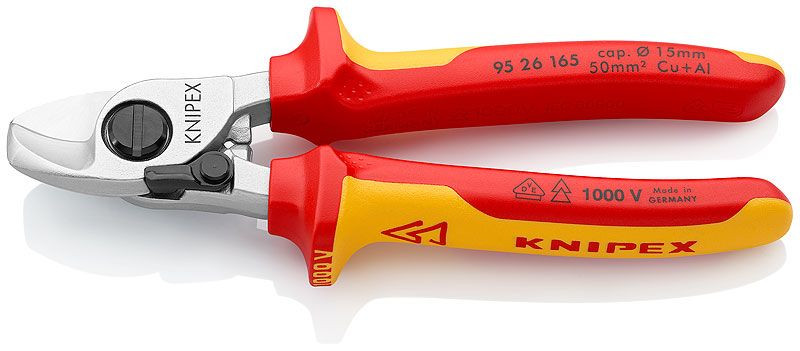Foarfeca de taiat cablu, cu arc, izolata la 1000 V, KNIPEX, 165 mm