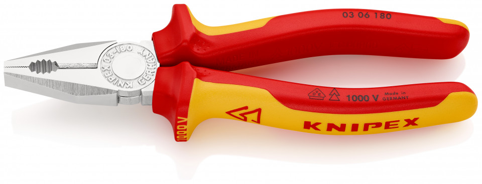 KNIPEX 03 06 180 Patent combinat izolate, cu manere multicomponent, testate VDE cromat 180 mm