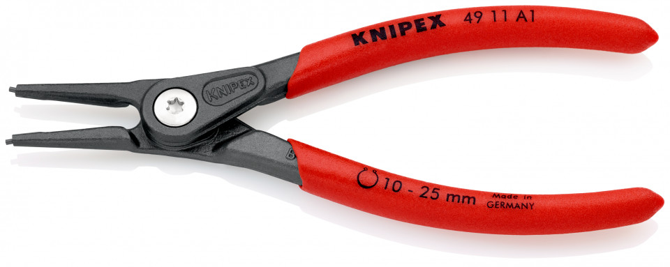 KNIPEX 49 11 A1 clește de precizie pentru inele de siguranță pentru inele exterioare pe axuri acoperit cu material plastic aderent bonderizat în culoarea gri 140 mm