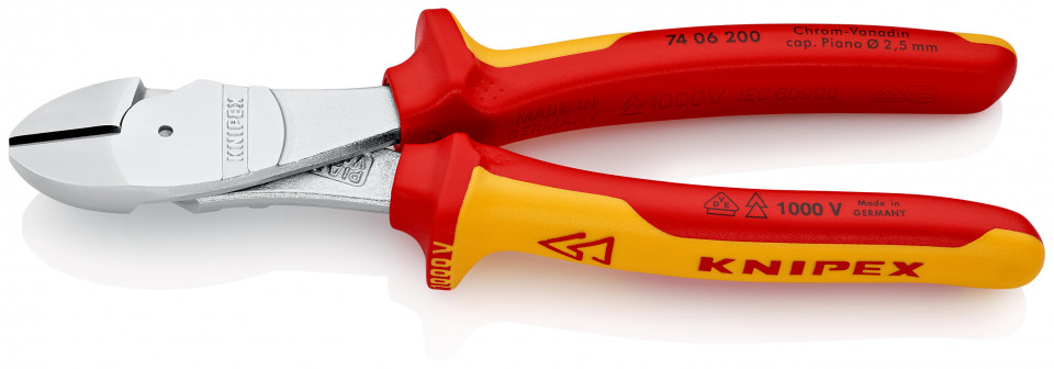 KNIPEX 74 06 200 Șfic de forță izolate, cu manere multicomponent, testate VDE cromat 200 mm