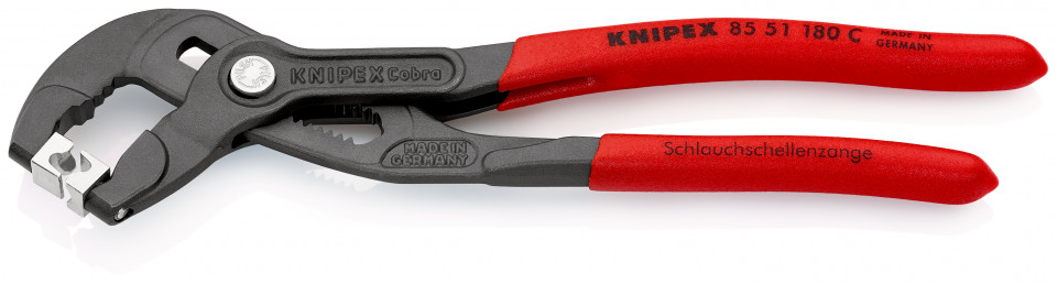 KNIPEX 85 51 180 C Cleşte pentru coliere cu clic pentru clești de prindere cu declic acoperit cu material plastic aderent bonderizat în culoarea gri 180 mm