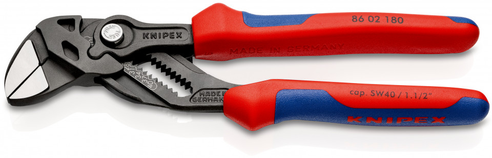 KNIPEX 86 02 180 Cheie de strângere Cleștele-cheie, clește și cheie într-o singură unealtă cu manşoane multicomponent bonderizat în culoarea gri 180 mm