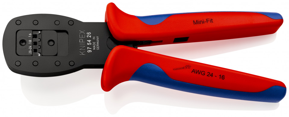 KNIPEX 97 54 26 Clește de sertizare pentru fișe miniaturale Sertizare paralelă Pentru sertizarea de fişe din seria Mini-Fit® de la Molex LLC cu manşoane multicomponent brunat 190 mm