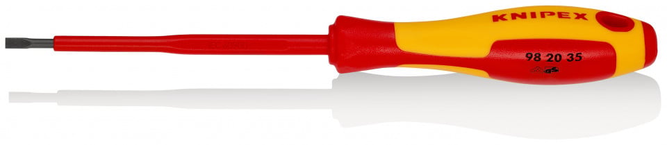 KNIPEX 98 20 35 șurubelniță pentru șuruburi cu fantă mâner izolator multicomponent, testat de VDE brunat 202 mm